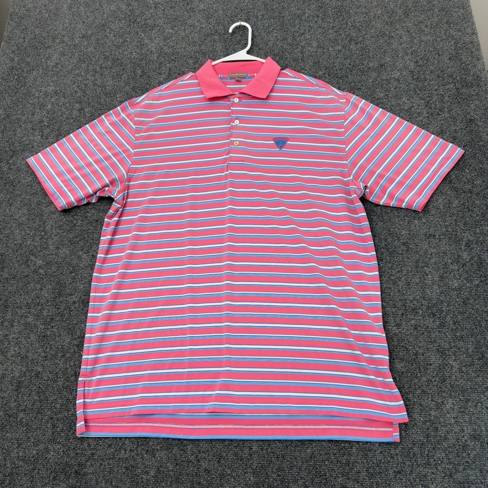 Worcester Peter Millar Polo Mens L Pink Polyester Spandex Striped Golf Athletic